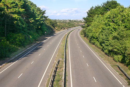 the a30 road, cornwall, uk